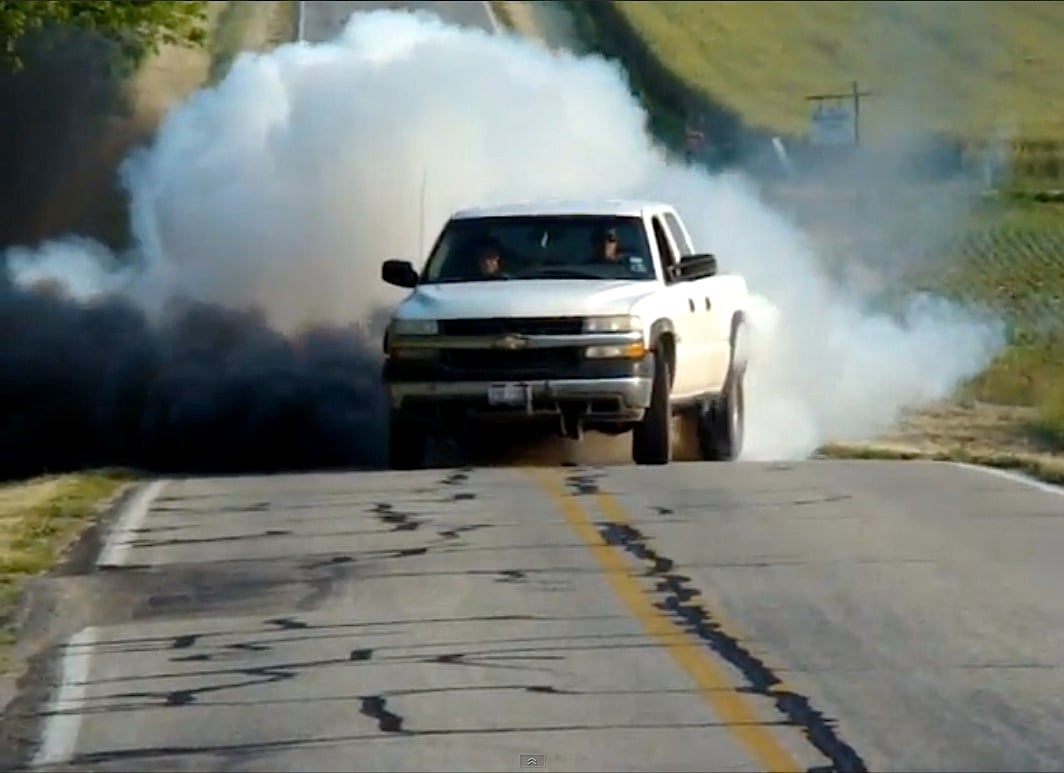 Video: Coal-Rolling Duramax Repeatedly Annihilates Tires