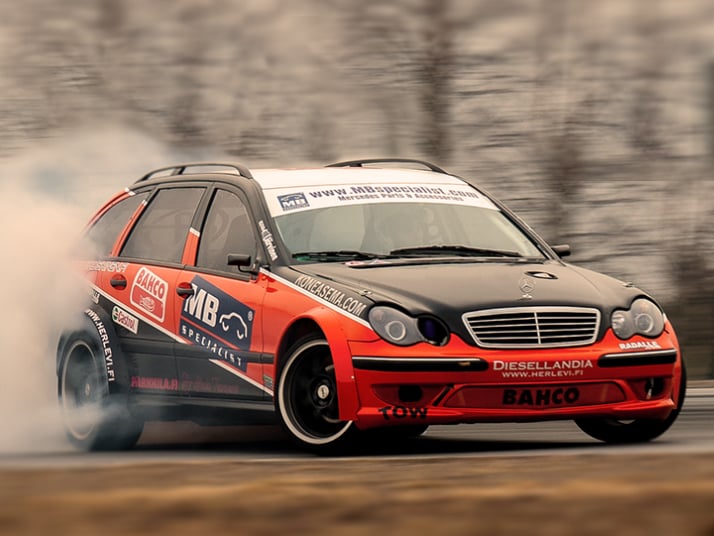 Video: Sideways In A Benz; Smoking Tires And Blowing Smoke!
