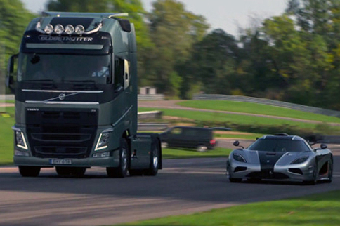 Supercar Koenigsegg One Matches Off With Mega Truck Volvo FH