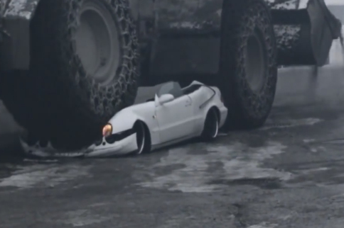 Video: Mercedes Coupe Crushed By BIG Front Loader - Real or Hoax?