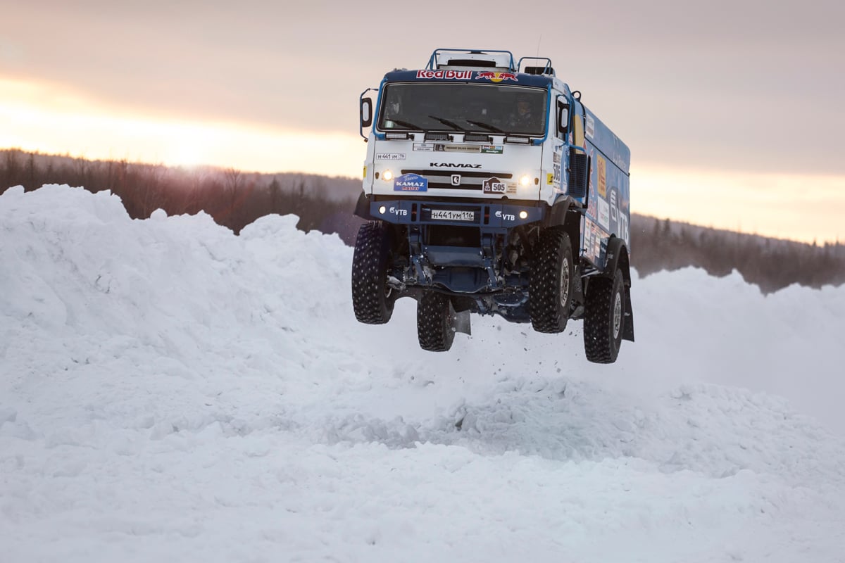 Red KAMAZ Race Gets Wild In The Snow
